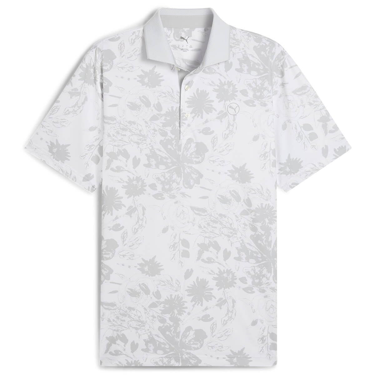 Puma Men's White Glow/Ash Grey Golf Mattr Rose Polo Shirt - M