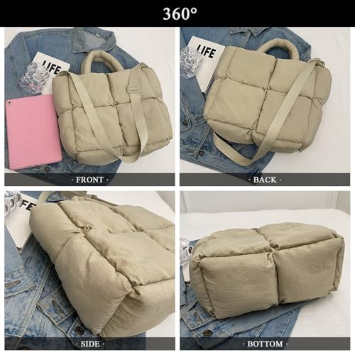 Image of Puffer Tote Bag Lightweight Down Cotton Padded Puffy Purse Quilted Puff Crossbody Bags for Women (Blue)