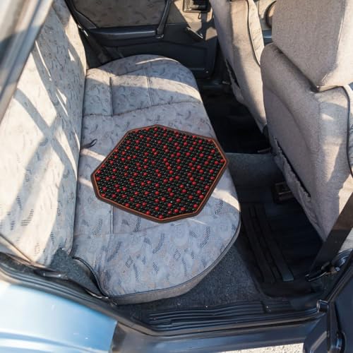 Image of 1Pc Wood Bead Car Seat Cover Cooling Cushion Breathable Natural Wood Beads for Summer Comfort Massage Function Easy Installation for Cars Trucks and Office Chairs Wine Red