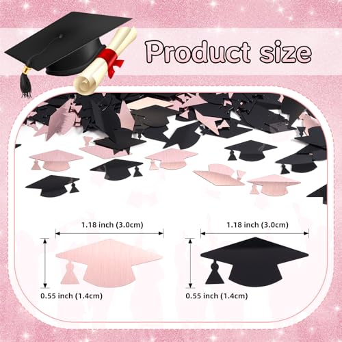 Image of Rose Gold and Black Graduation Cap Confetti 2026, Class of 2026 Table Centerpiece Grad Confetti for 2026 Graduation Party Decorations Supplies
