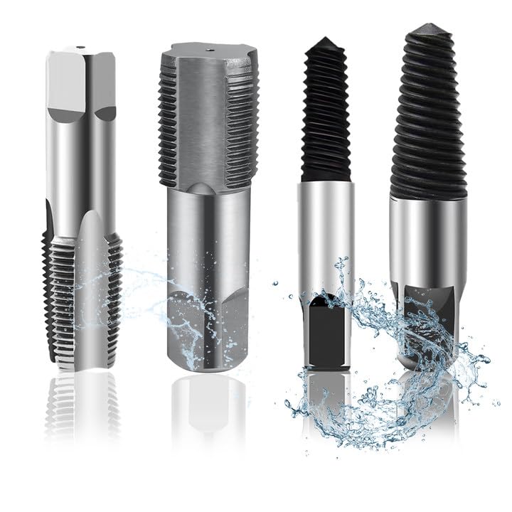 MIYUANGKJ Juego de 4 extractores de tornillos y machos de roscar para tubos, 1/2' y 3/4', extractor izquierdo, desatornillador profesional para trabajos de mantenimiento, válvula de grifo