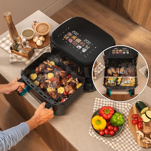 Cecotec Heißluftfritteuse 9 L CecoFry Advance Double. 2850 W, Kompakte, Digitale und ölfreie Diätfritteuse, zwei Körben mit Doppelter Temperatur und PerfectCook-Technologie