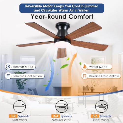 Image of Mpayel 46'' Brown Low Profile Ceiling Fan with Light and Remote Flush Mount