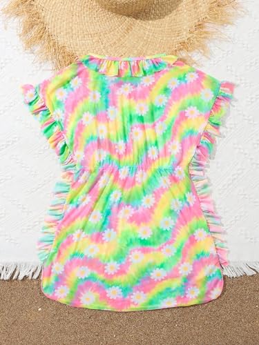 Milumia Girl's Tie Dye Floral Print Swimwear Cover Up Ruffle Trim Beach Coverups Dress2