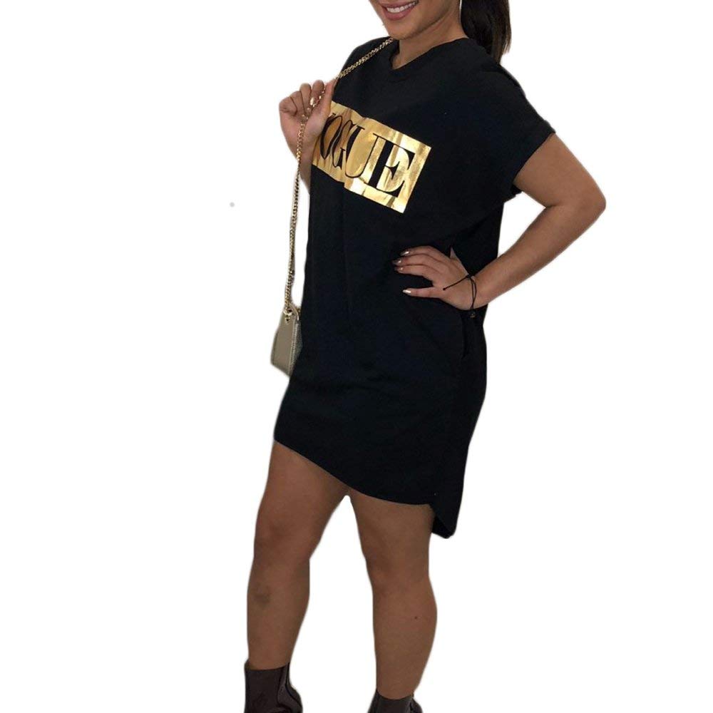 Gogolan Women's Crew Neck Short Sleeve Loose T-Shirt Dress Letter Printed Casual Mini Dresses with Pocket