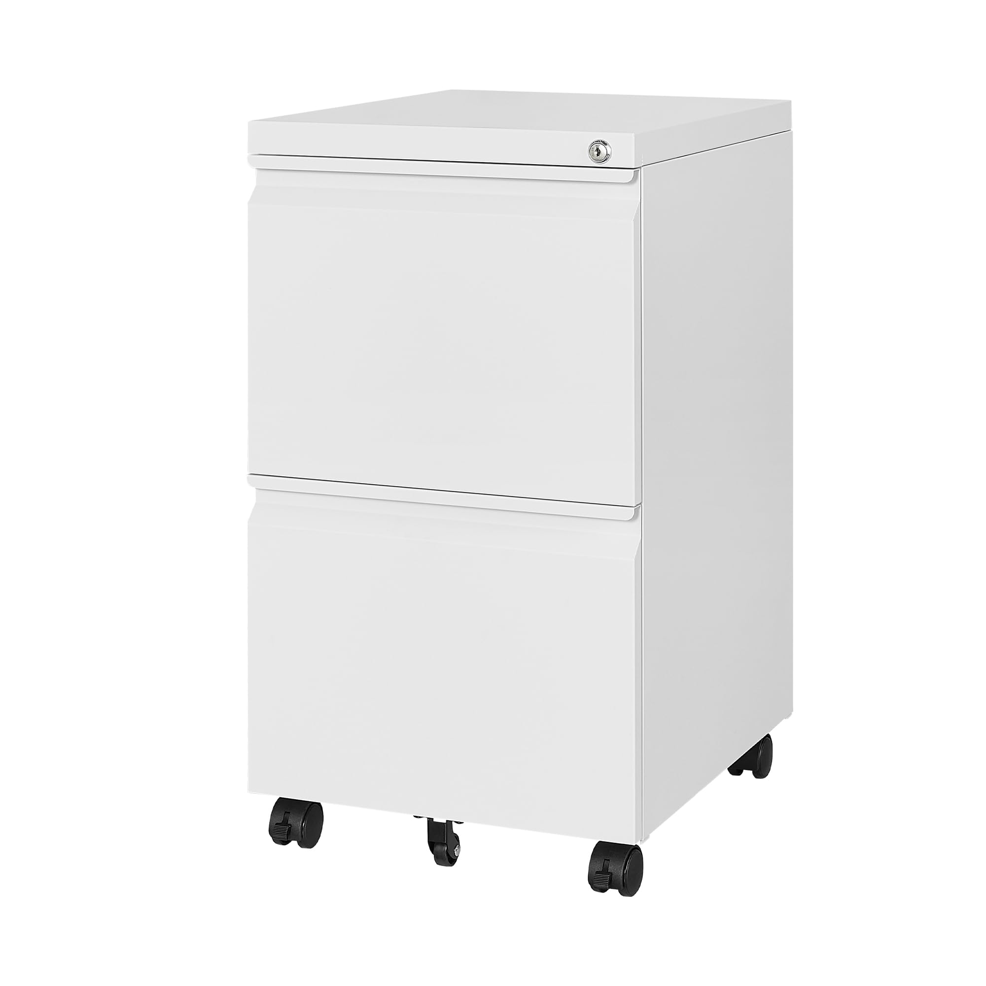 Anxxsu 2 Drawer Mobile File Cabinet with Lock for Home Office, Small Rolling Cabinet for Legal/Letter/A4 (White)