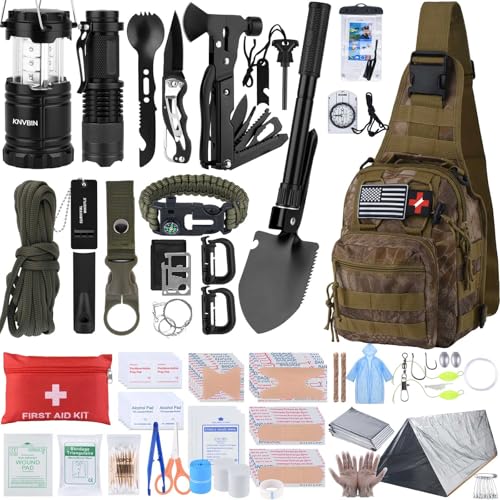 Survival Kit, 250pcs Survival Tools Tactical Gear and Trauma Bag, Survival First Aid Kit with Molle Crossbody Bag & Emergency Tent for Earthquake, Bug Out, Outdoor Adventure, Gifts for Christmas Men