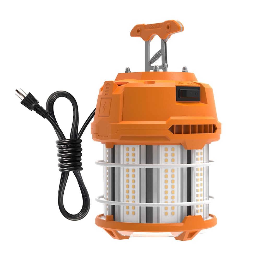 LED Temporary Work Light 60W 7500LM 200W HID/HPS 5000K, Portable Hanging Construction Light with Stainless Steel Safety Guard and Sturdy Hook for Job Site, Workshop(with an ON/Off Switch)