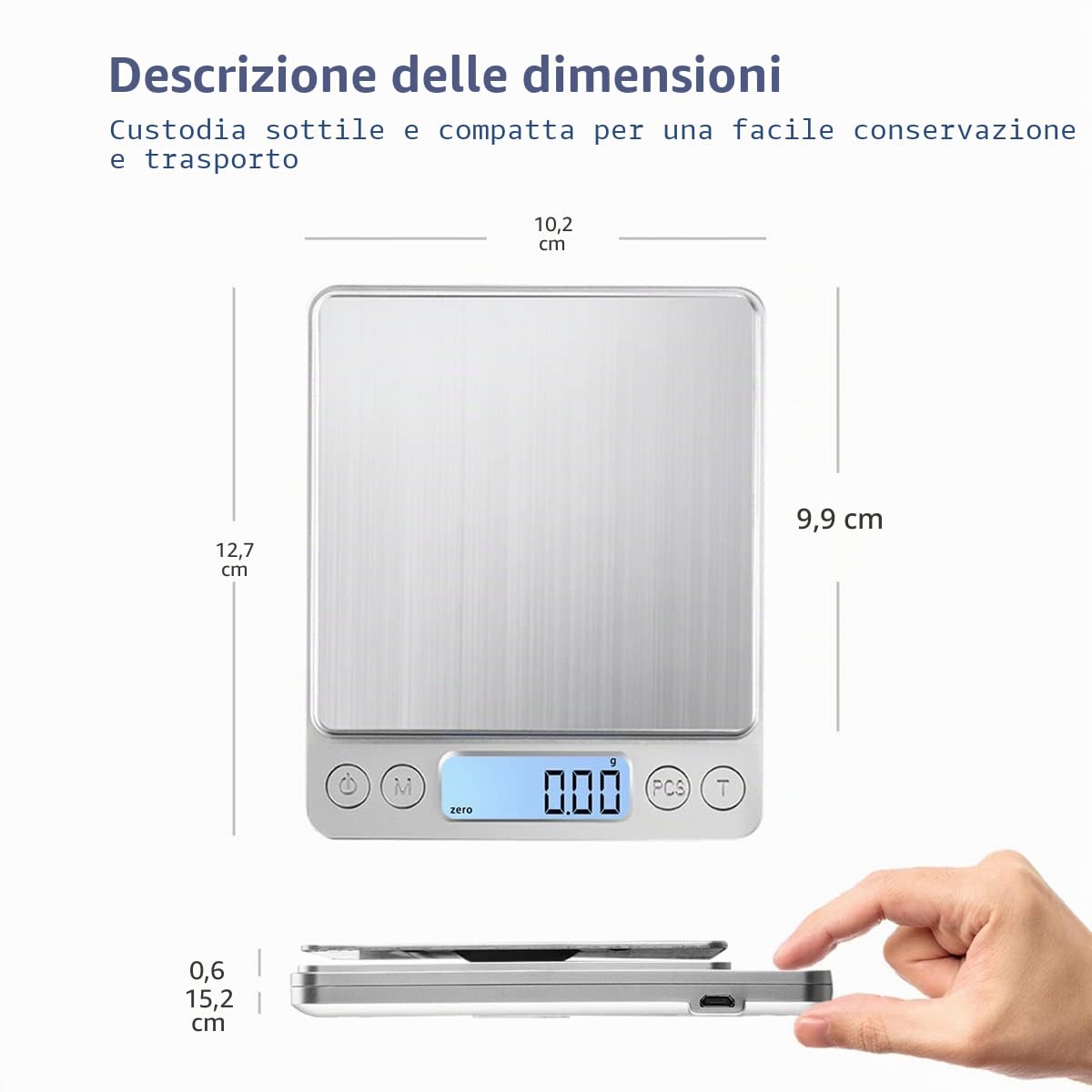 Bilancia Digitale da Cucina, Bilancia per Pesare, 1 kg/0,01 g, con Ricarica USB, Perfetta per Gioielli, Monete, Polveri, per Cottura