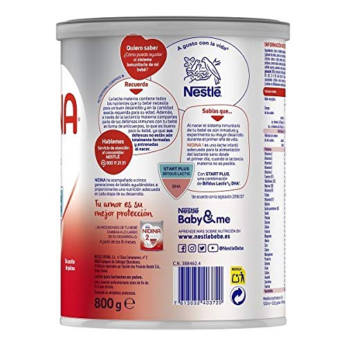 Nestlé Nidina 1 Leche para Lactantes en Polvo, Fórmula para Bebés Desde El Primer Día, Bote de 800g
