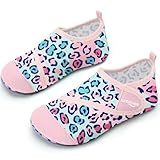 Badeschuhe Strandschuhe Schwimmschuhe Wasserschuhe Mädchen Baby Aquaschuhe Schnell Trocknend Barfuss Schuh für Kinder Beach Pool(Leopard RosaBlau 22/23)