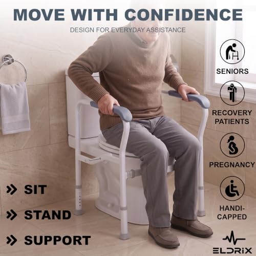 Image of Eldrix Senior Citizen Bathroom Support Frame | Toilet Support for Elderly People with Adjustable Height | Walker for Old People (White)