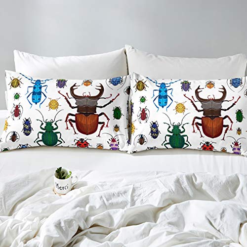 Loussiesd Kid's Sheets Set Double Size Cute Cartoon Bug Flying Insects Pattern Bed Sheet Set Soft Breathable Colorful Beetle Sheets Boys Bedding Set (1 Flat Sheet + 1 Fitted Sheet +2 Pillow Case) - Image 3