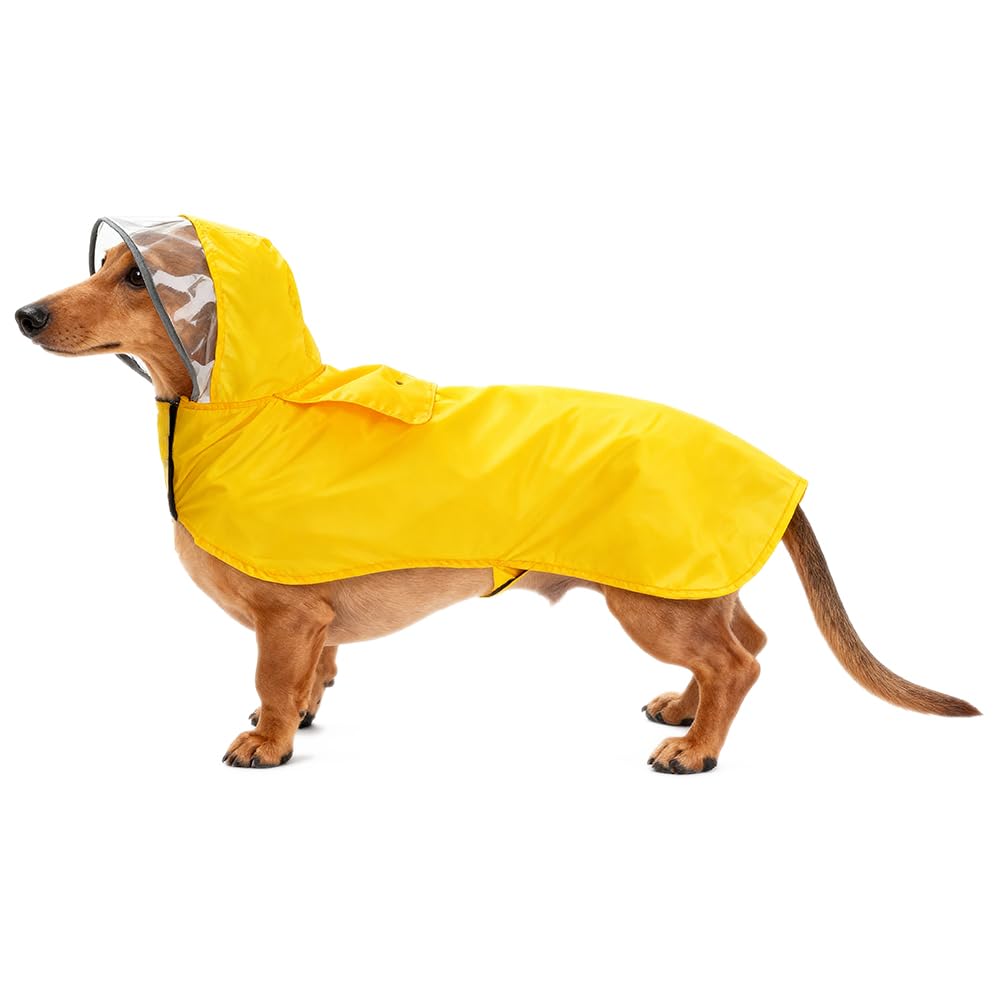 Pet Raincoat Packable Hooded Dog Rain Jacket Reflective Strips Lightweight Adjustable Poncho for Small Medium Large Dogs Yellow XS