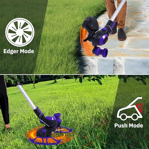 Ultra Light Cordless Weed Wacker, 60 Min Runtime, 3 Blade Combo (Nylon+Steel+Pruning Saw)