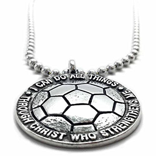 Soccer Necklace I Can Do All Things Through Christ in Antique Silver Finish Phililippians 4134