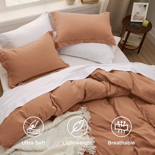 Image of Bedsure Taupe Duvet Cover Full Size - 3 Pieces Prewashed Extra Soft Cotton-Like Bedding Set, Includes 1 Duvet Cover 80x90 Inches with Zipper Closure & 2 Pillow Shams, Comforter Not Included