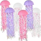 Meiduo 6 Packs Jellyfish Paper Lanterns Hanging Mermaid Wishes Lantern Under the sea Ocean Theme Party Supplies Great for Kids Birthday Decors, Baby Shower Baby Room (Pink Purple White）