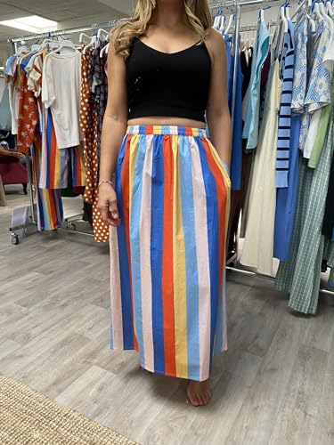 Falda midi acampanada Beach Stripes de rayas verticales con corte evasé cómodo y fresco de mujer 2