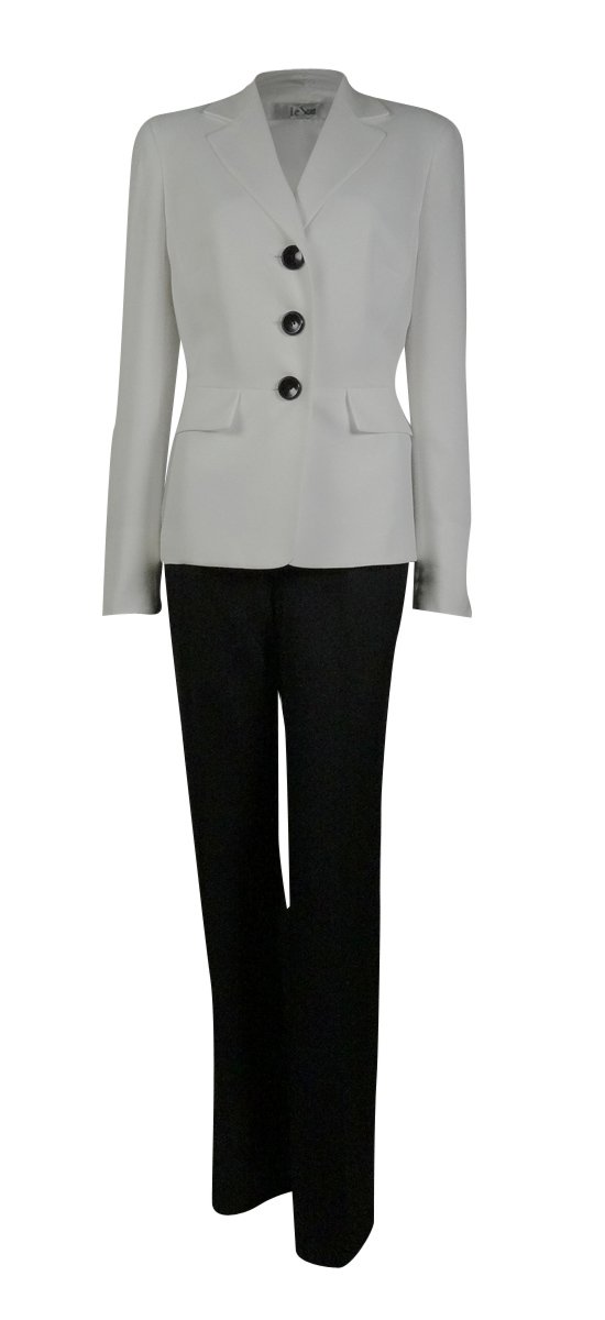Le Suit Women's 3 Button Crepe Jacket with Pant and Scarf Suit Set