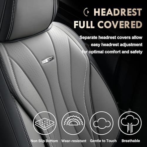 Image of Coverado Car Seat Covers, 5 Seat Front and Back Seat Covers, Waterproof Seat Cover Full Set, Leather Seat Cover for Cars, Car Seat Protector, Car Seat Cushion Universal Fit for Most Cars (Black&Gray)