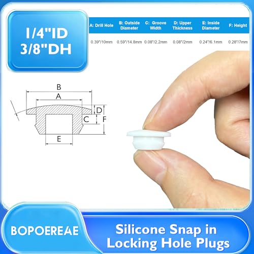 Image of 25 Pcs 10 mm Silicone Rubber Plugs Snap in Locking Hole Plugs for 10-10.5 mm (3 /8 inch-7 /16 inch) Round Holes, Flush Type Rubber Stoppers, Flexible Tube Pipe End Caps Covers, Waterproof Sealing Plugs, White