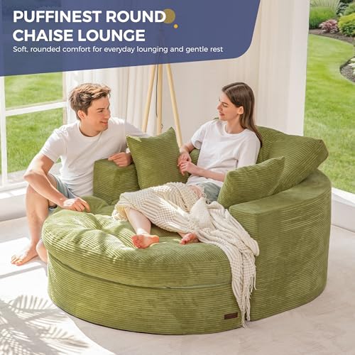 Image of MAXYOYO Modular Sectional Chaise Lounge Sofa, 2 Sets Upholstered Lounge Chair with Ottoman, Comfy Round+ Square Couch with Layered Cushion, Tufted Sleeper Chair for Living Room, No Assembly, Green