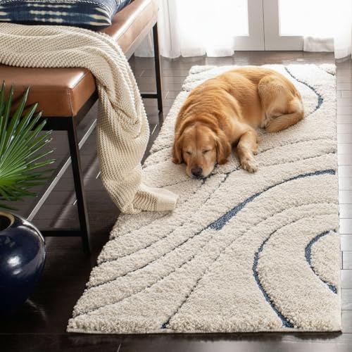 Image of Carpet for Hallway, Kitchen, and Modern Interiors, Cozy Shag Runner for Living Room, Entryway & Office Decor Size 1.5x4 feet Ivory Blue O Cut