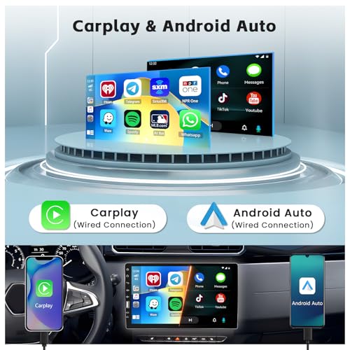 Hikity 1 Din Autoradio Bluetooth Wired Carplay Android Auto Grand Écran Tactile 9 Pouces Usager Expert Route Étendue