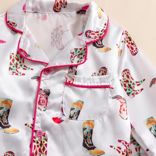 MAINESAKA Toddler Girls Pajamas Set Western Cowboy Long Sleeve Button-Down Pjs Top Pants Set Kids Fall Loungewear Sleepwear4