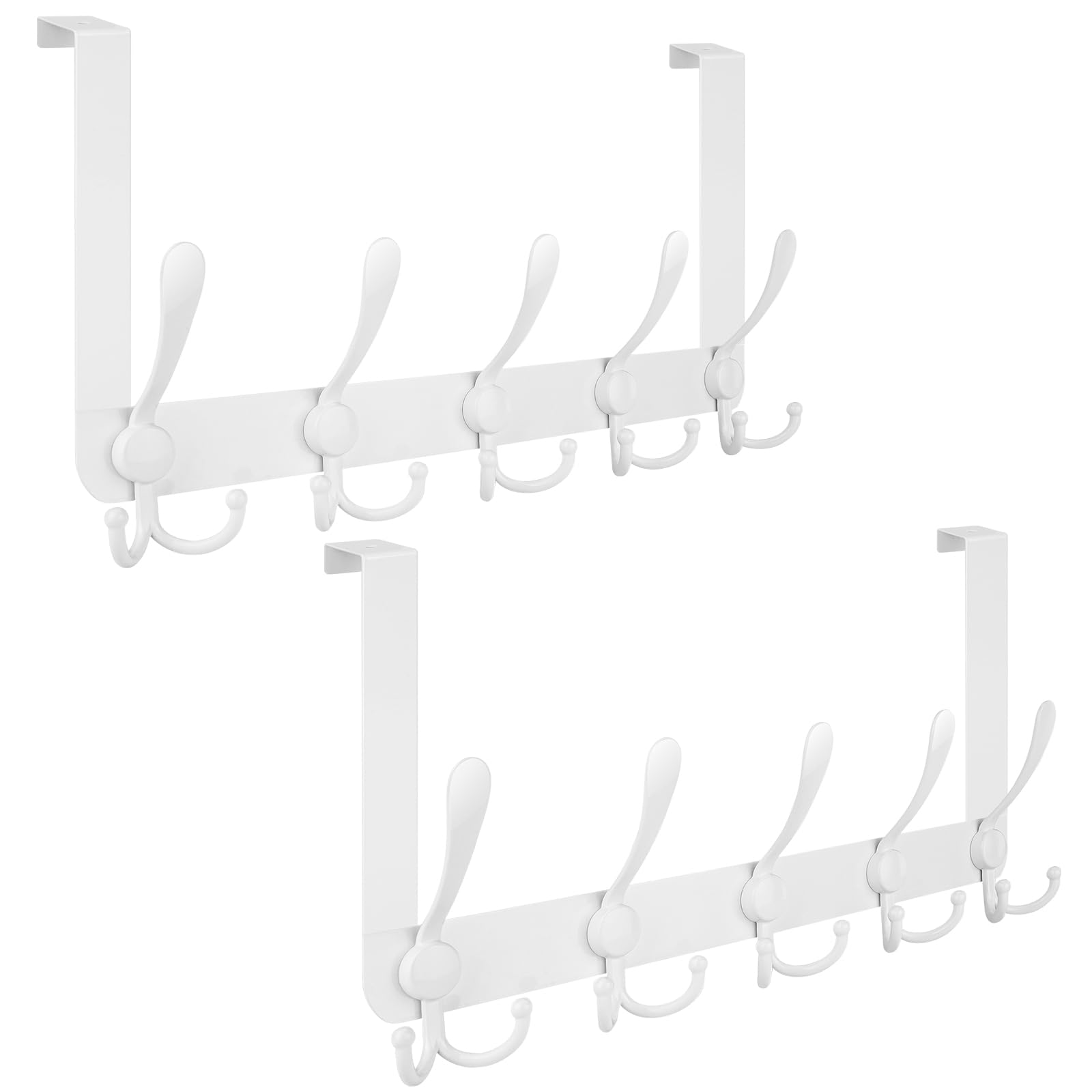 TICONN Ganchos para colgar sobre la puerta, 5 percheros resistentes de metal para chaquetas, sombreros, toallas, bolsas en el baño, dormitorio, dormitorio (blanco, 2 unidades)