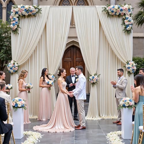 Image of 30ftx12ft Beige Backdrop Curtains for Parties, Wrinkle Free Polyester Beige Photo Backdrop Drapes 6 Panels 12 ft Long Back Drop Cloth for Wedding Birthday Photography Background