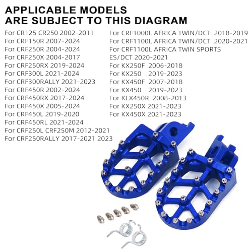Image of JFG RACING Dirt Bike Foot Pegs,CNC Rest Pedal Footpegs for CR125 CR250 02-11 /CRF150R 07-24 /CRF250R 04-24 /CRF300L 21-24 /CRF450R 02-24 /CRF250X CRF450X CRF250RX CRF450RX CRF450RL CRF250L CRF1100L-Blue