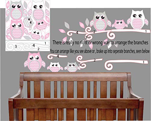 Vinilos decorativos de búho gris y rosa para pared miniatura 3