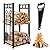 GREENER 31.6’’ Tall Firewood Rack with Handsaw 2 Tiers Fireplace Storage Log Rack Holder Wood Storage For Indoor Fireplace, Wood Stove or Outdoor Patio