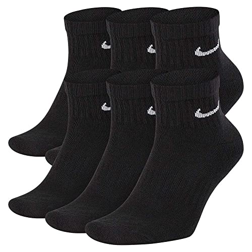 Nike Unisex Everyday Cushion Ankle Training Socks with Sweat-Wicking Technology (6 Pair), Black/White, Large