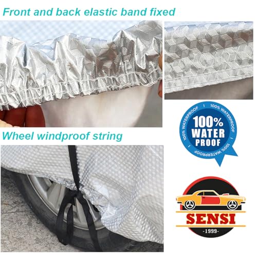 Image of SENSI Waterproof, UV Protection Car Cover for Mahindra XUV300 with 4 Tyre Belts & Mirror Pockets|, 3-Layer Stitched, Cover - Protects Against Dust, Sun & Rain