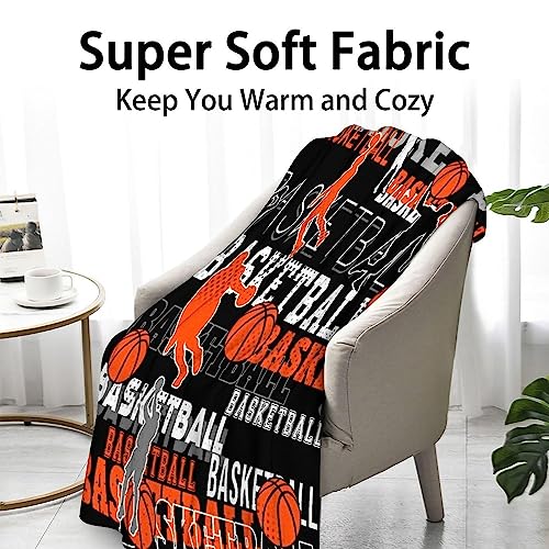 Mercuryelf Basketball Throw Blanket - Soft, Fuzzy & Warm - 50x60 Inches Flannel Blankets for Living Room, Sofa - Black Sports Throws Gift for Teens