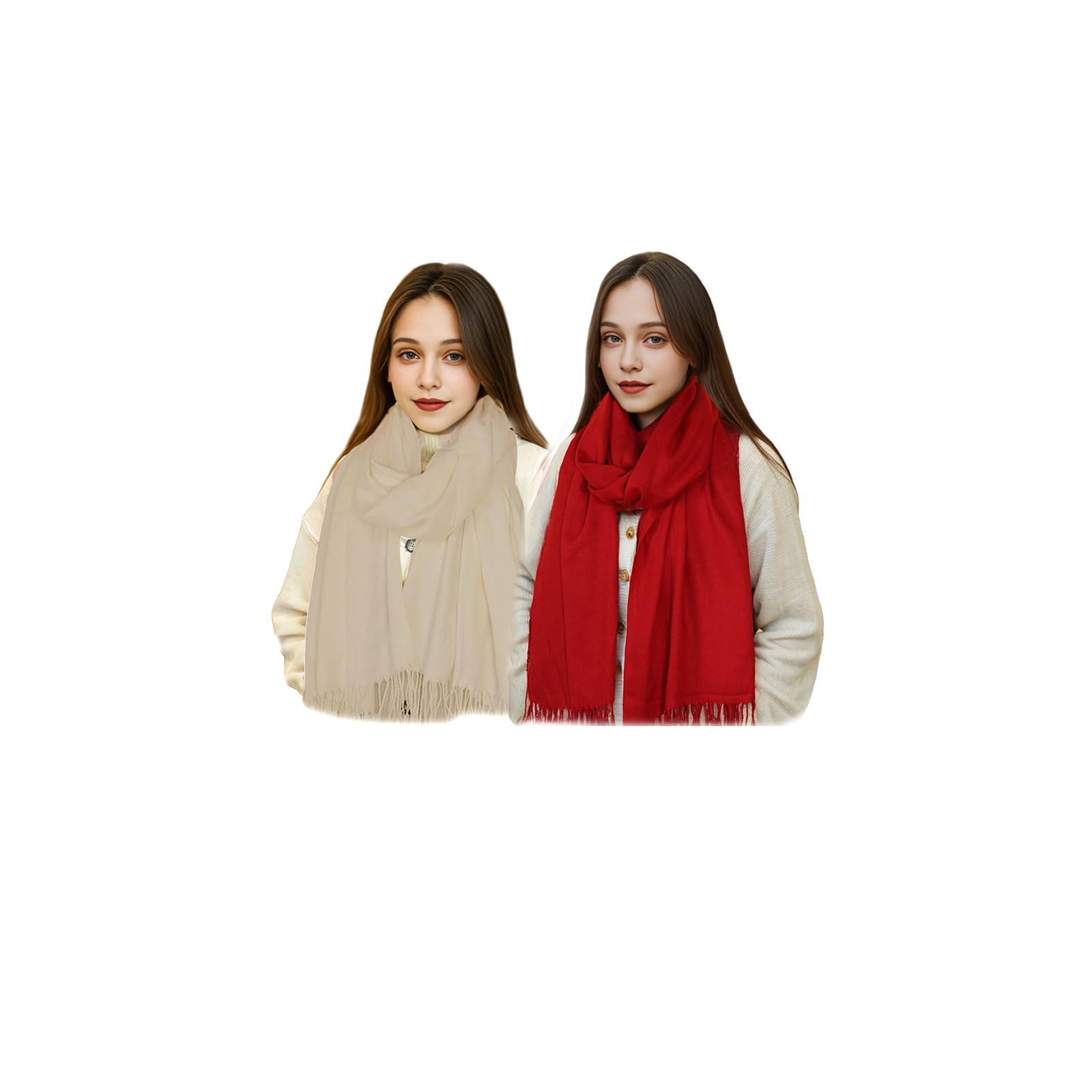 Sumato Sciarpa da donna autunno inverno confezione da 2 – sciarpe leggere oversize con effetto cashmere – sciarpe lunghe e morbide in beige e rosso