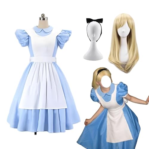 [推しコス屋] アリスコスプレ プリンセス コスプレ 衣装 ドレス コスプレ衣装 髪飾り付き 「 ウィッグ 追加可能 」コスチューム クリスマス イベント ハロウィン (衣装＋ウィッグ, L)のサムネイル