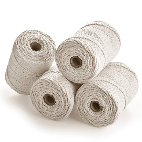 MB Cordas Macrame Cotton Cord 3mm *876 yd (4 Rolls*219 yd) - Natural Cotton Rope - 3PLY Strong Cotton String - Knitting, Crochet, Macramé - Handbag, Hanging Basket, Dream Catcher – Ivory White -