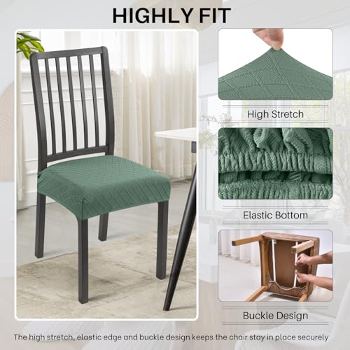 Image of SearchI Dining Chair Seat Covers Set of 6, Rear Covered, Check Green