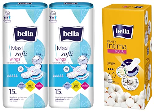 Image of Bella Maxi Soft Wings Classic Sanitary Pads - 15 Pieces (Pack of 2) & Bella Panty Intima Plus Panty Liners - 40 Count (Large) (Pack of 1)