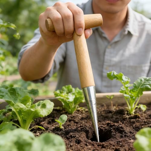 Herramienta de jardinería dibber con mango en T de madera miniatura 7