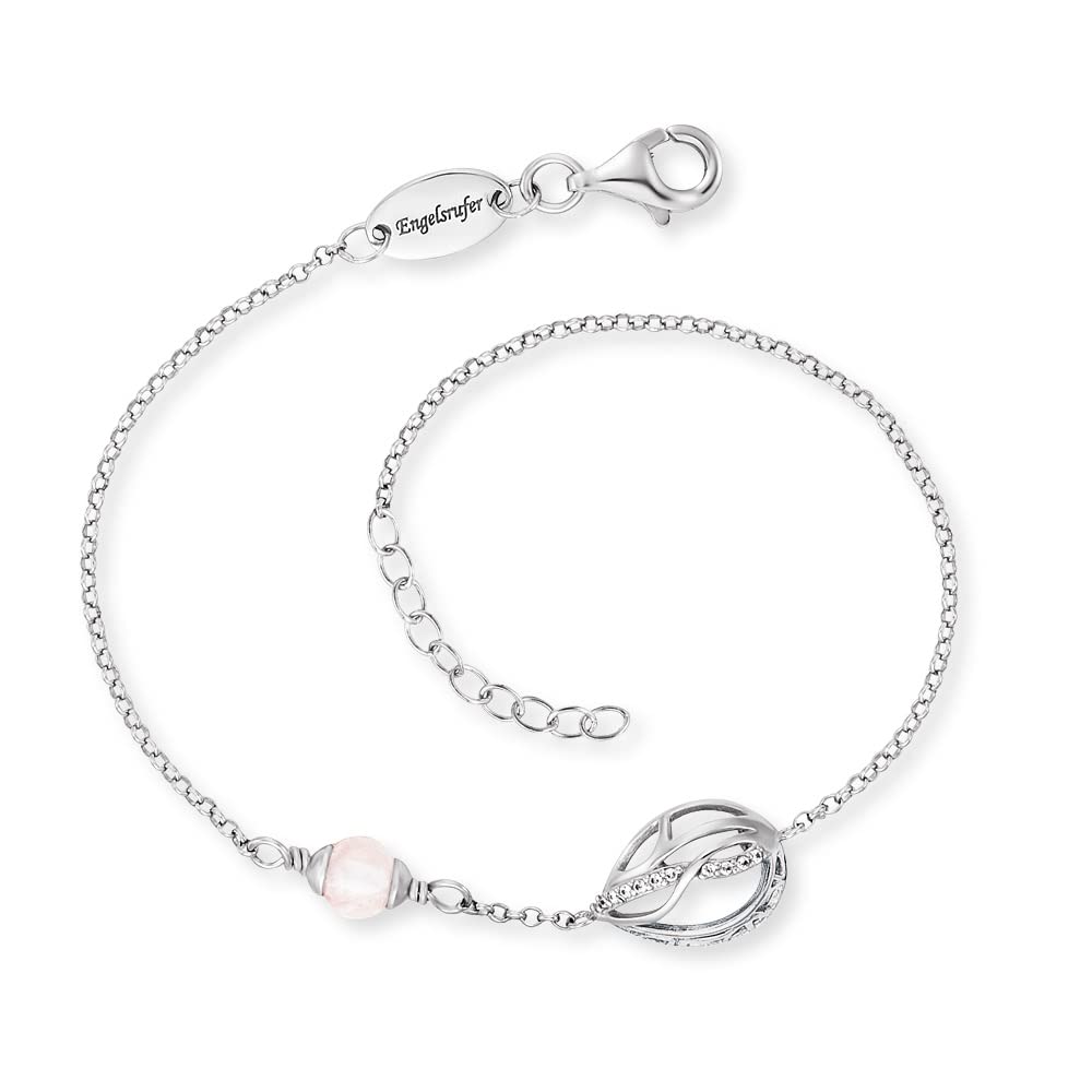 Engelsrufer Angel Whisperer ERB-LILLOTUS-ZI Women's Bracelet 925 Silver with Flower of Life and Sky Tears, Rose Quartz, 19cm, Sterling Silver, Cubic Zirconia