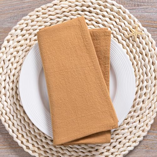 Image of MLMC 4 Pack Caramel Cloth Napkins Rustic Washable Cotton Linen Napkins Set of 4 17 inchx17 inch Reusable Dinner Napkins Cloth for Wedding Party Bridal Shower Everyday Use Gathings Decor