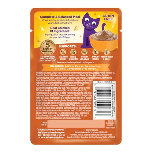 Image of Wellness Appetizing Entrees Mousse Adult Wet Cat Food, Natural, Protein Rich, Grain Free, Chicken Recipe, 1.4 oz, Pack of 24 Pouches