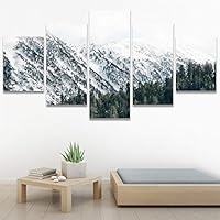 SIGNWIN 5 Panel Canvas Wall Art Snow Mountain for Home Decorations Ready to Hang - 60