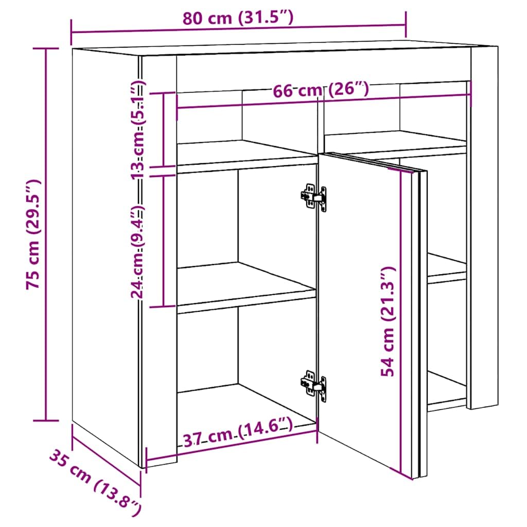 vidaXL Buffet avec Lumières LED Armoire de Rangement Organisateur de Maison Meuble de Salle de Séjour Salon Intérieur Chêne Marron 80x35x75 cm