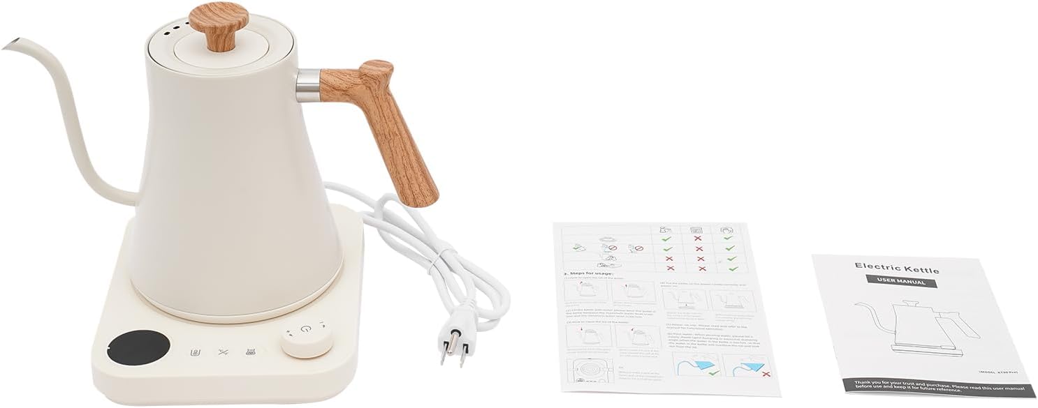 Electric Gooseneck Kettle, Temperature Control Kettle 0.9L Coffee Pot with Heating Base for Home Office Hotel Restaurant White